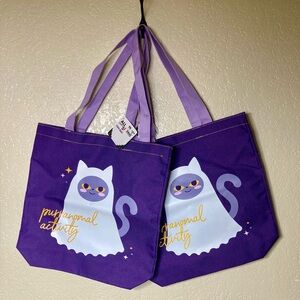 Cat Tote Bag Halloween Purranomal Activity (Lot Of 2) Shopping Reusable NEW ag